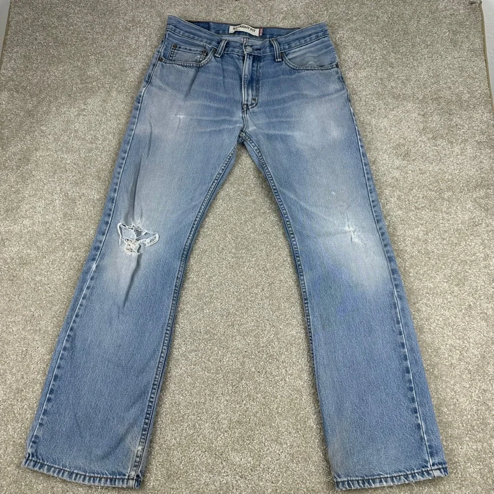 Levis 505 Straight Fit Jeans 31x32 Light Wash Distressed Cotton Denim VTG 90s